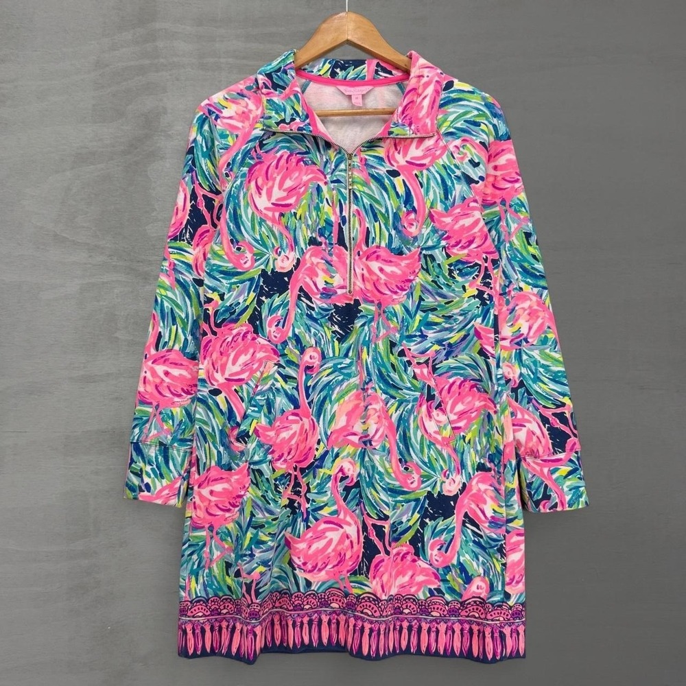 LILLY PULITZER Skipper HTF FRENCH TERRY Popover Dress Medium Flamingo Beach